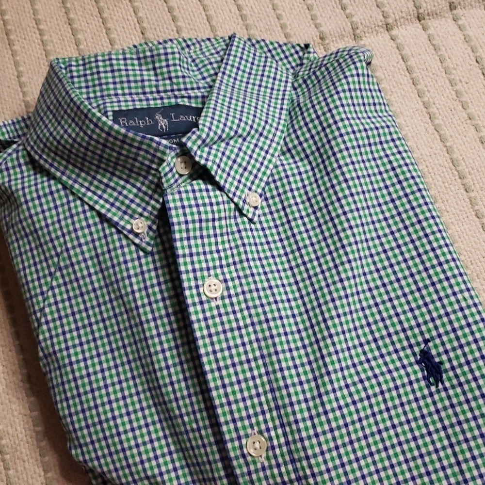 Ralph Lauren men's green/blue/white thin stripe button down longsleeve large - Picture 3 of 6